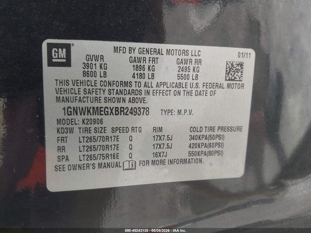 1GNWKMEGXBR249378 2011 CHEVROLET SUBURBAN 2500 photo no. 9