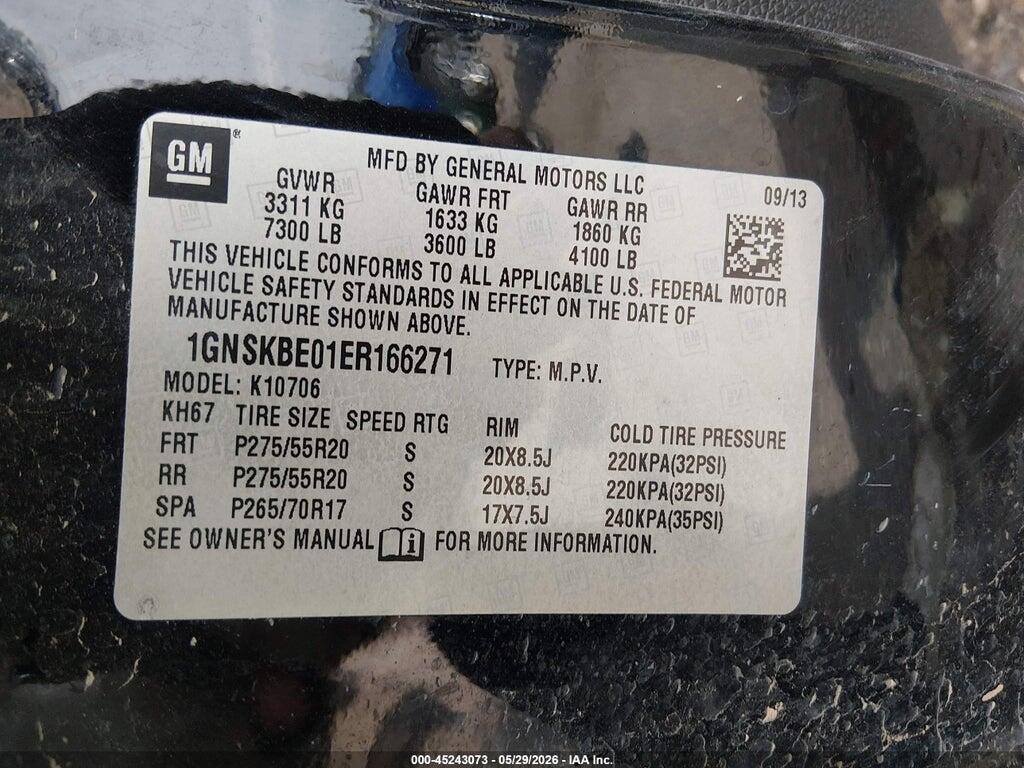 1GNSKBE01ER166271 2014 CHEVROLET TAHOE photo no. 9