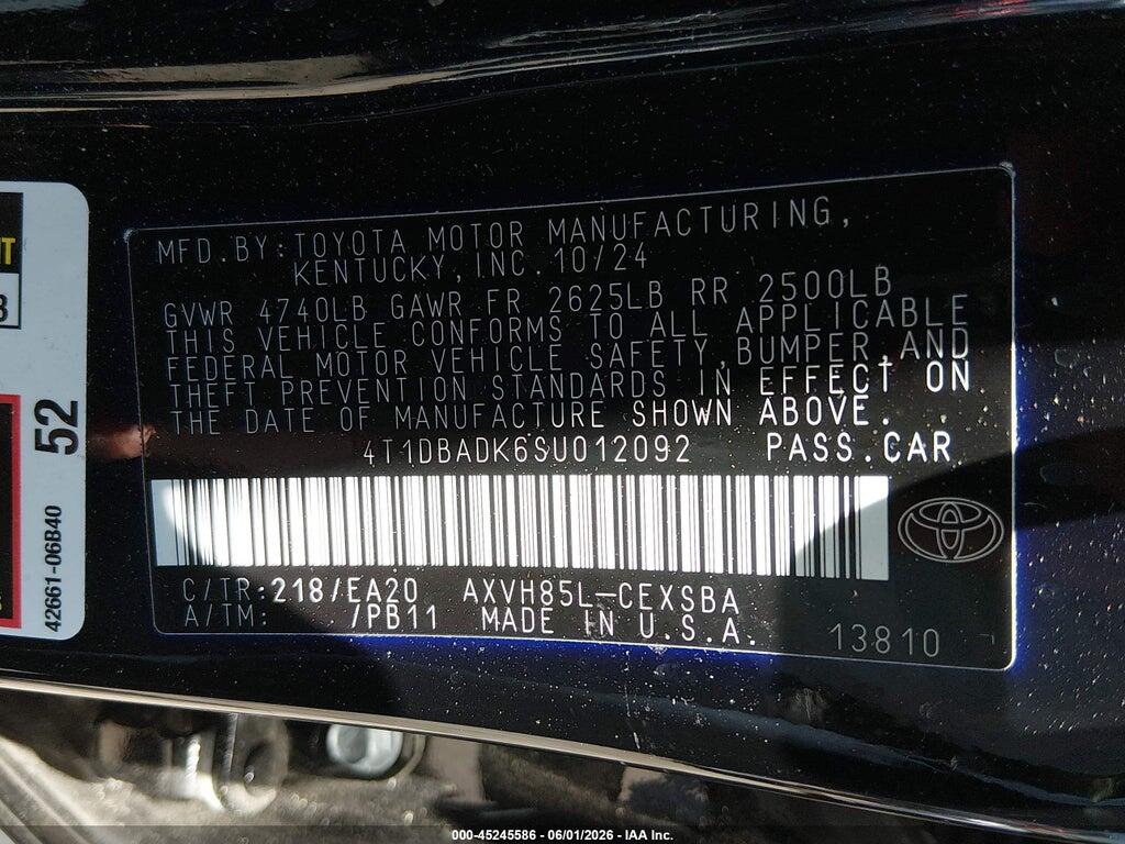 4T1DBADK6SU012092 2025 TOYOTA CAMRY photo no. 9