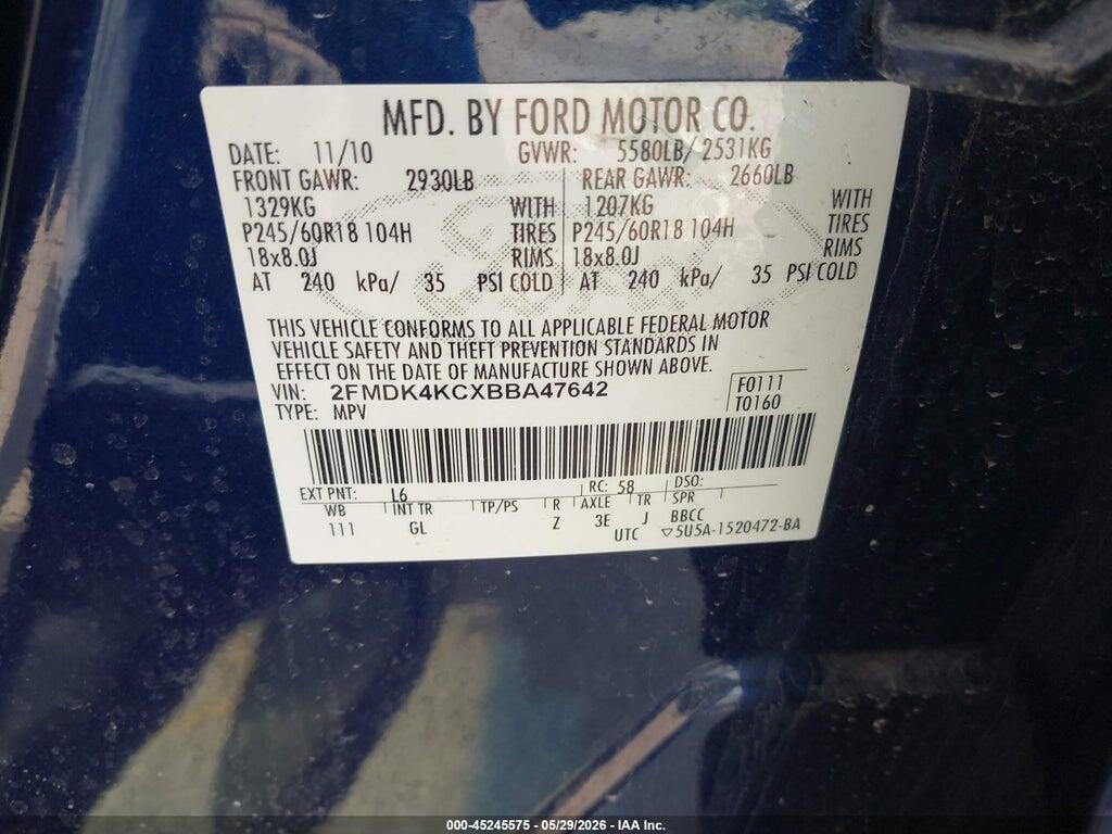 2FMDK4KCXBBA47642 2011 FORD EDGE photo no. 9