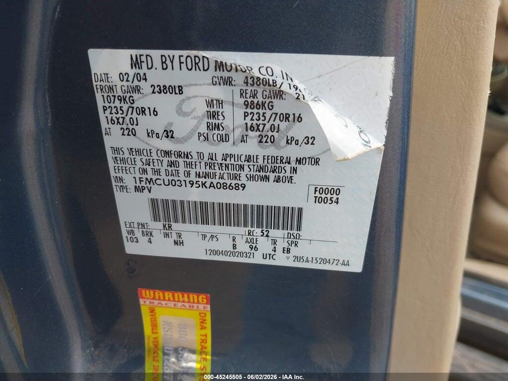 1FMCU03195KA08689 2005 FORD ESCAPE photo no. 9