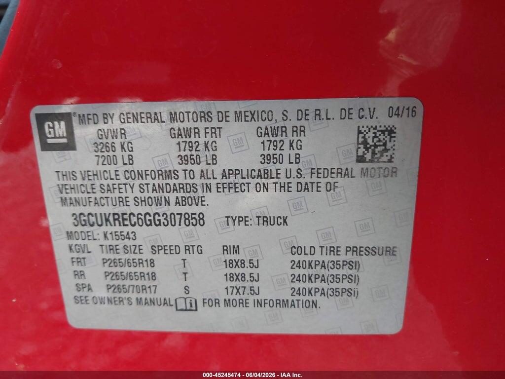 3GCUKREC6GG307858 2016 CHEVROLET SILVERADO 1500 photo no. 9