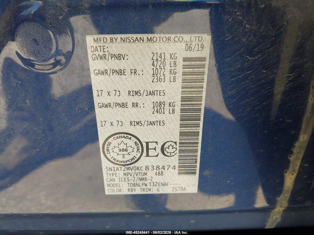 5N1AT2MV0KC838474 2019 NISSAN ROGUE photo no. 9