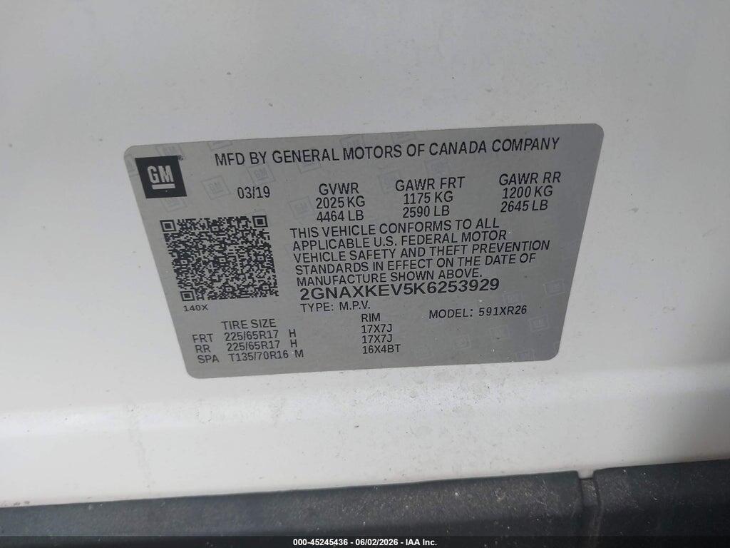 2GNAXKEV5K6253929 2019 CHEVROLET EQUINOX photo no. 9
