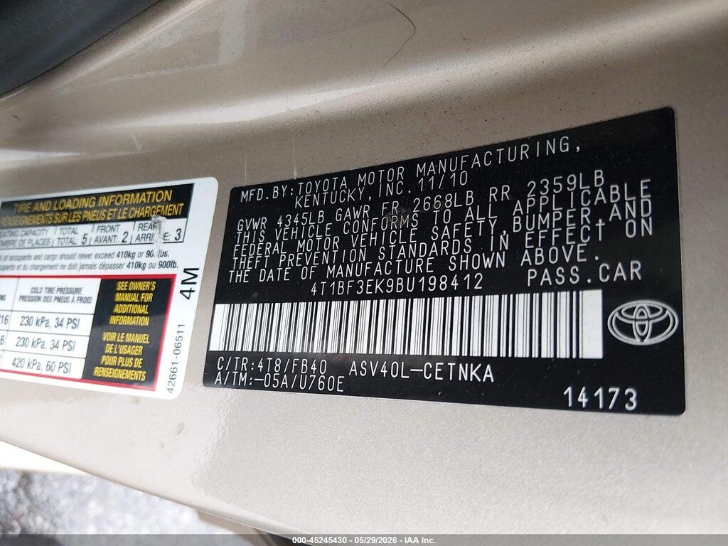 4T1BF3EK9BU198412 2011 TOYOTA CAMRY photo no. 9