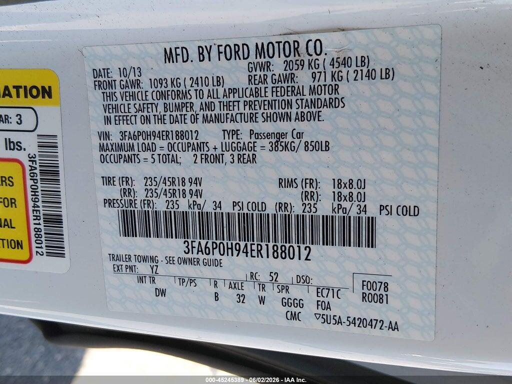 3FA6P0H94ER188012 2014 FORD FUSION photo no. 9