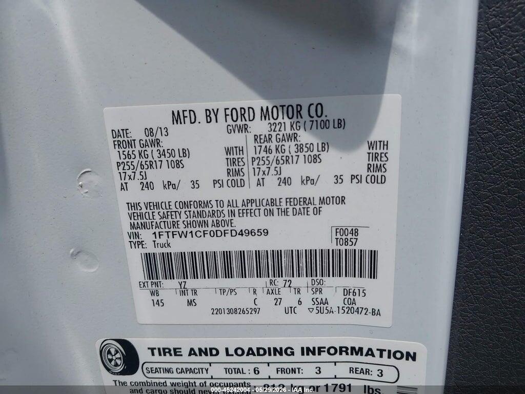 1FTFW1CF0DFD49659 2013 FORD F-150 photo no. 9