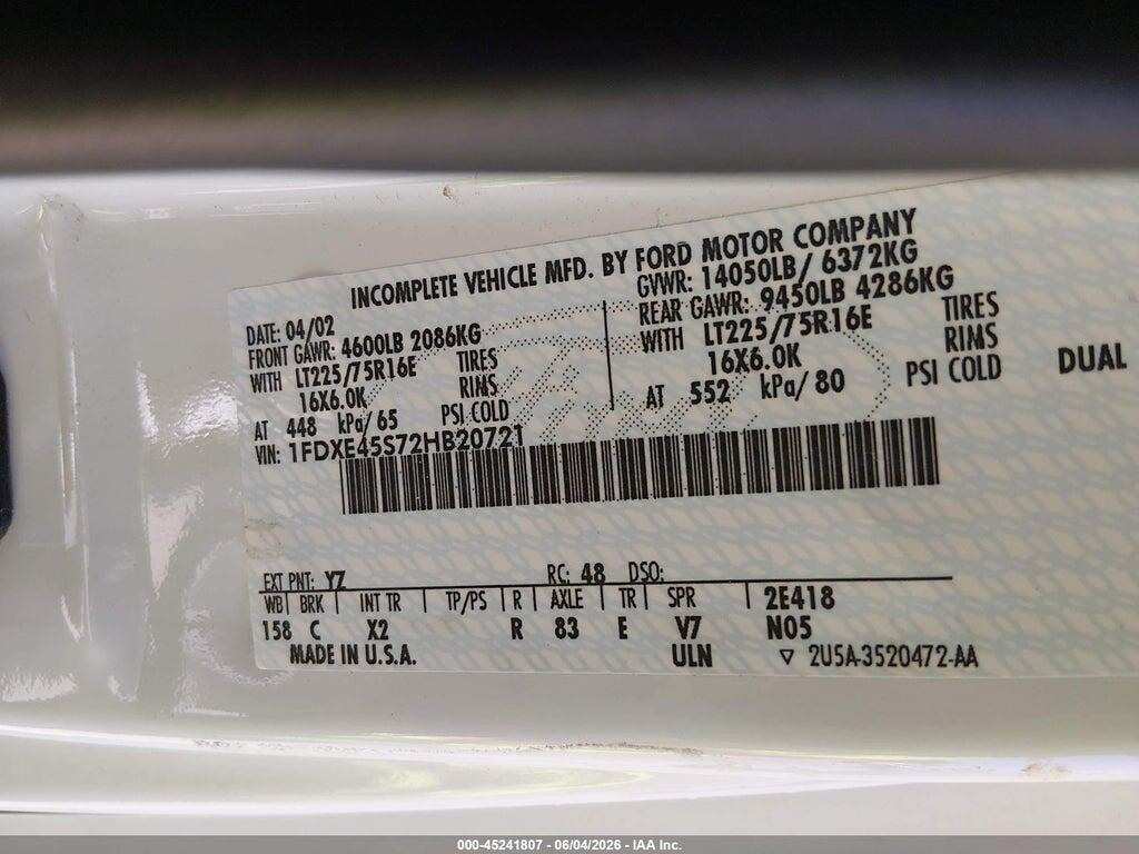 1FDXE45S72HB20721 2002 FORD E-450 CUTAWAY photo no. 8