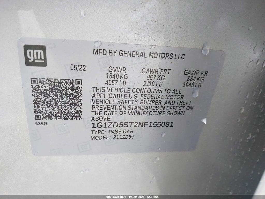 1G1ZD5ST2NF155081 2022 CHEVROLET MALIBU photo no. 9