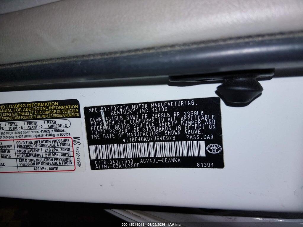 4T1BE46K07U640976 2007 TOYOTA CAMRY photo no. 9