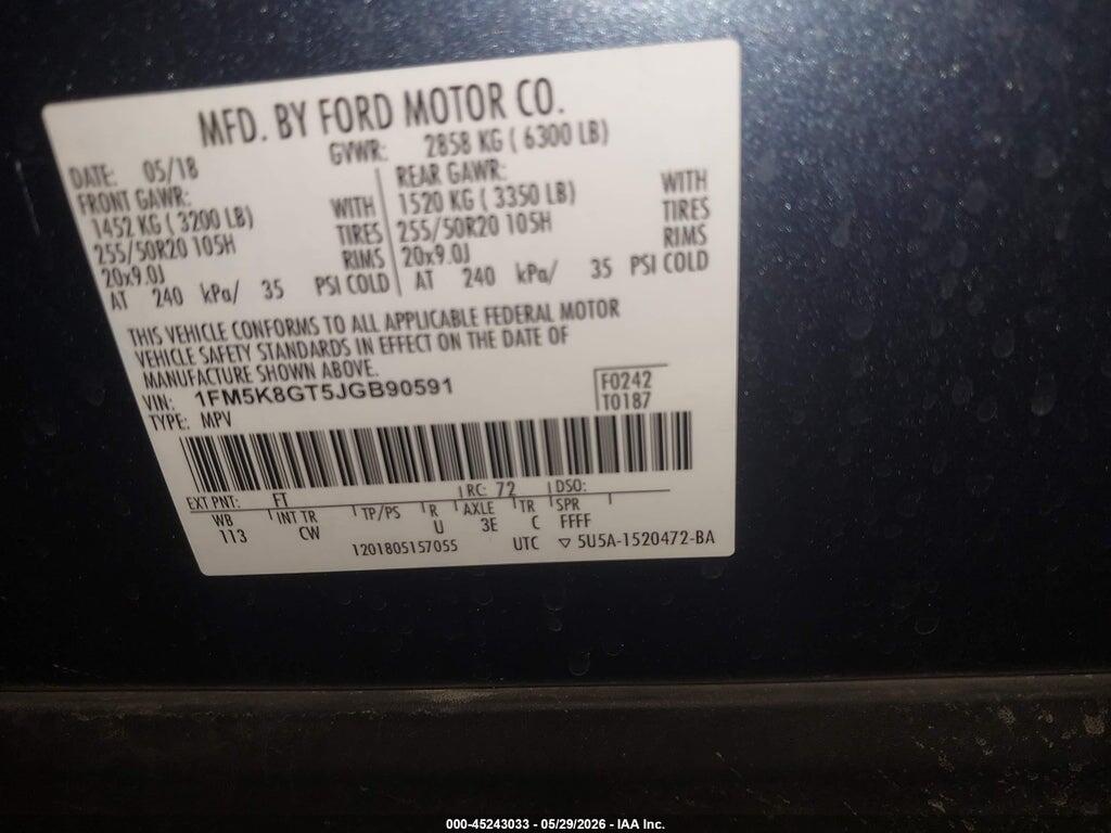 1FM5K8GT5JGB90591 2018 FORD EXPLORER photo no. 9