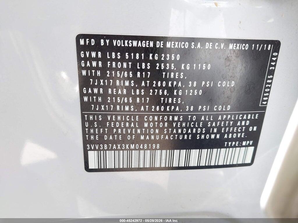 3VV3B7AX3KM048198 2019 VOLKSWAGEN TIGUAN photo no. 9