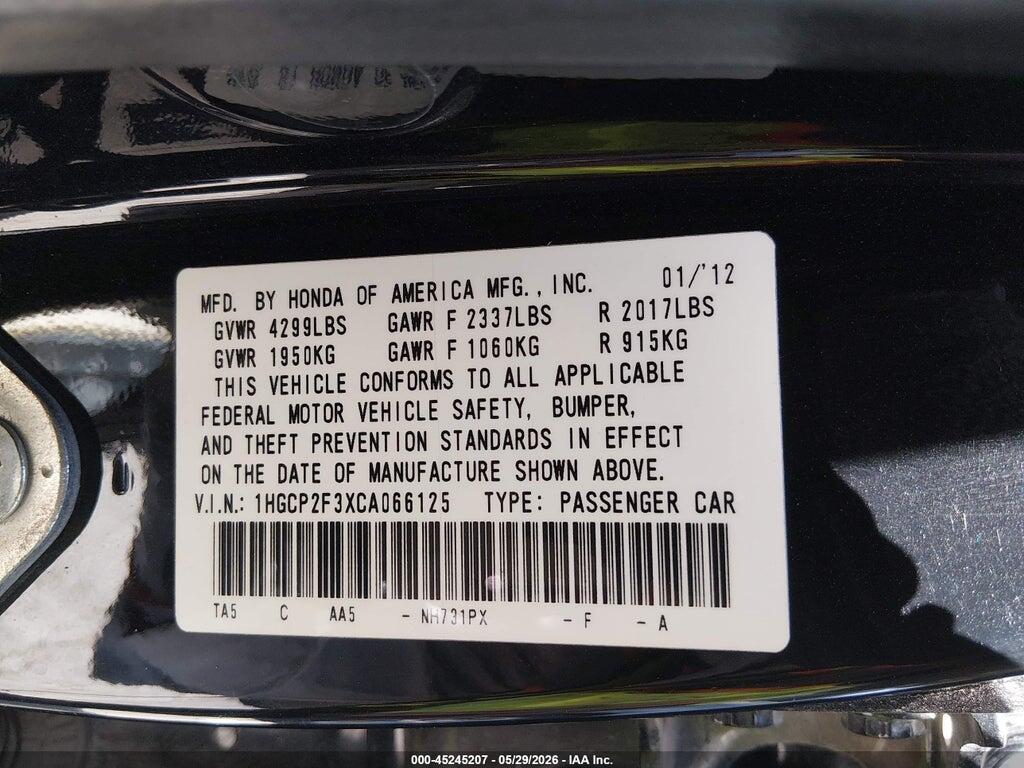 1HGCP2F3XCA066125 2012 HONDA ACCORD photo no. 9