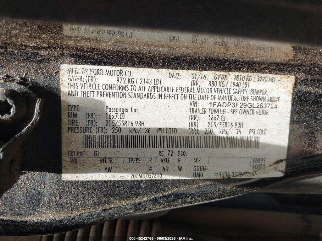 1FADP3F29GL263724 2016 FORD FOCUS photo no. 9