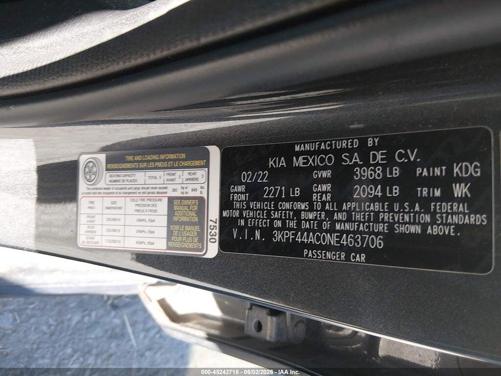 3KPF44AC0NE463706 2022 KIA FORTE photo no. 9