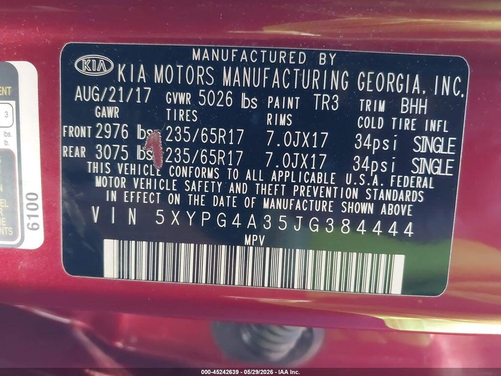 5XYPG4A35JG384444 2018 KIA SORENTO photo no. 9