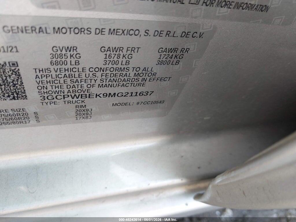 3GCPWBEK9MG211637 2021 CHEVROLET SILVERADO 1500 photo no. 9