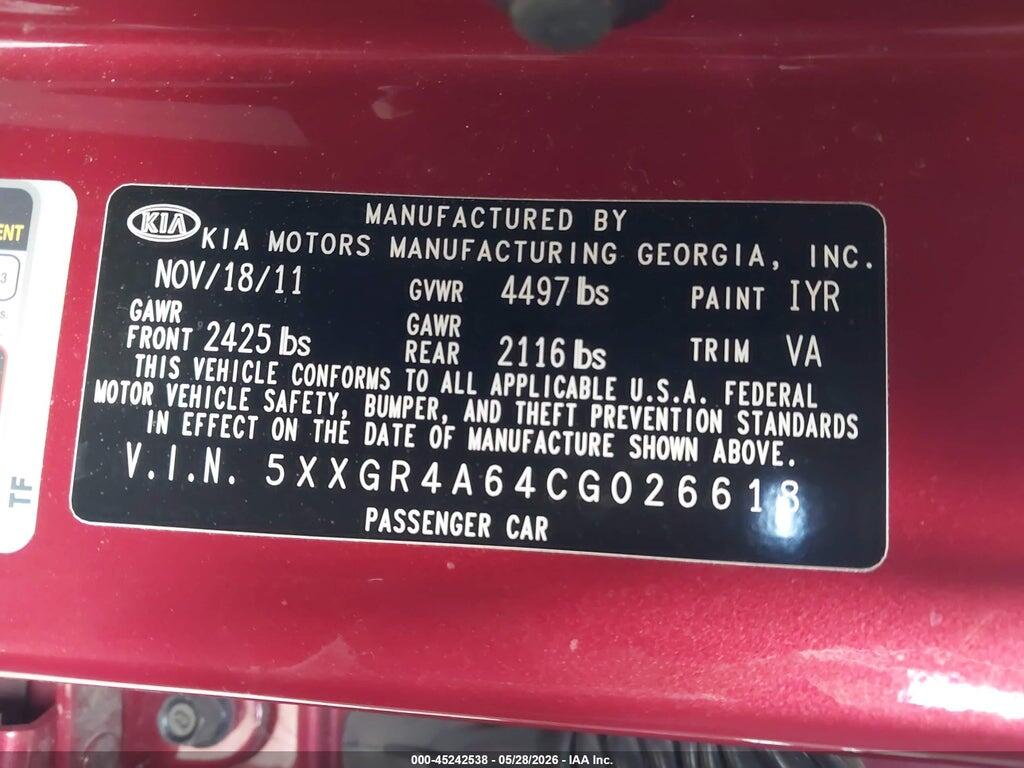 5XXGR4A64CG026618 2012 KIA OPTIMA photo no. 9