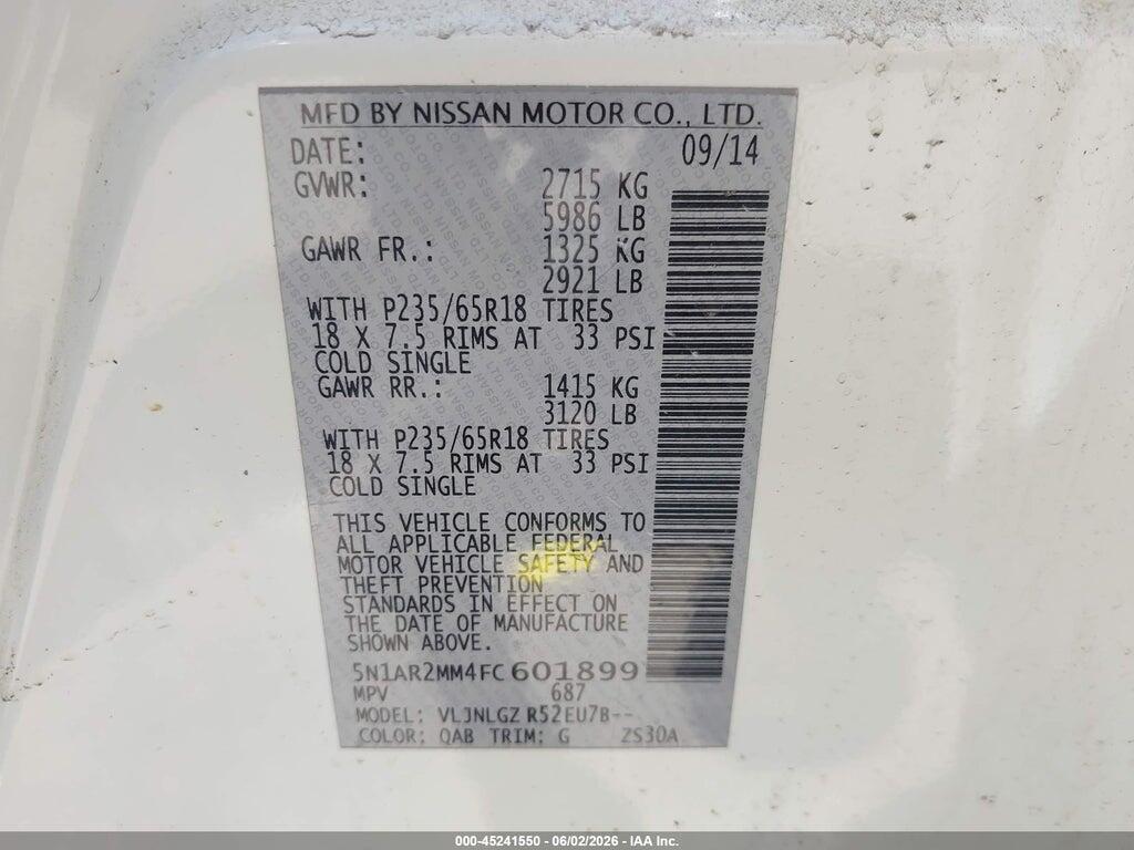 5N1AR2MM4FC601899 2015 NISSAN PATHFINDER photo no. 9
