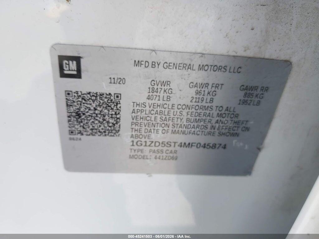 1G1ZD5ST4MF045874 2021 CHEVROLET MALIBU photo no. 9