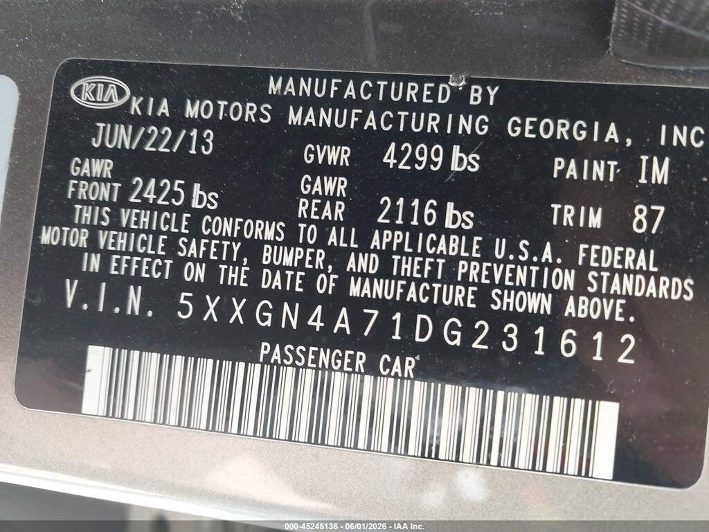 5XXGN4A71DG231612 2013 KIA OPTIMA photo no. 9