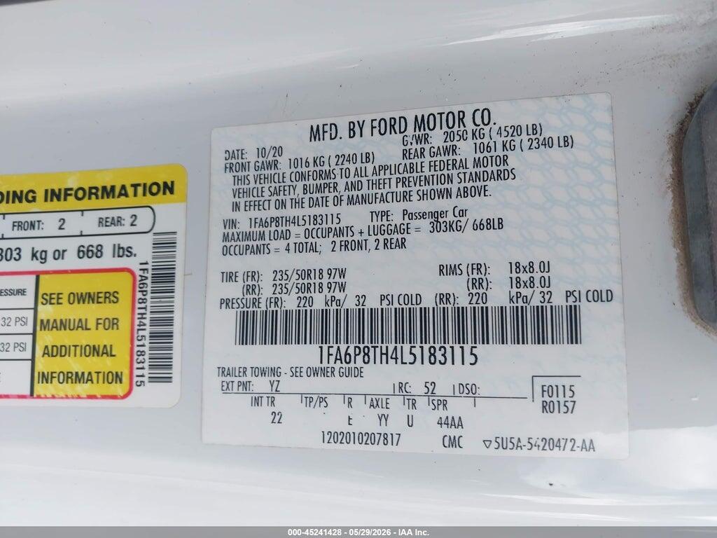 1FA6P8TH4L5183115 2020 FORD MUSTANG photo no. 9