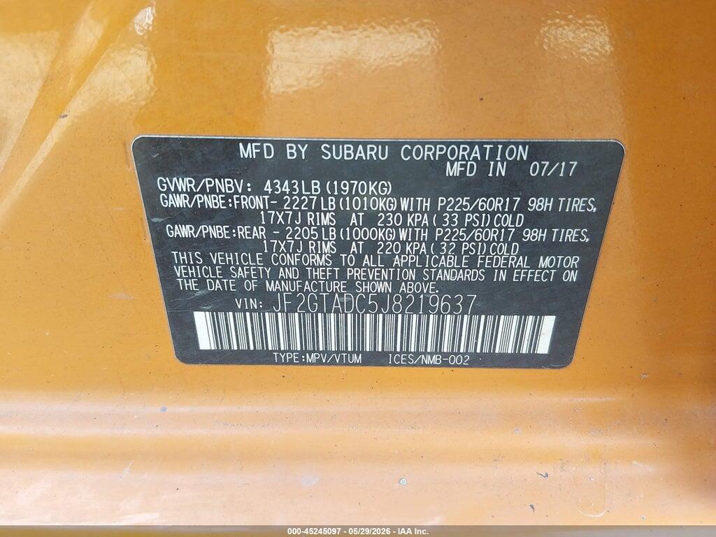 JF2GTADC5J8219637 2018 SUBARU CROSSTREK photo no. 9