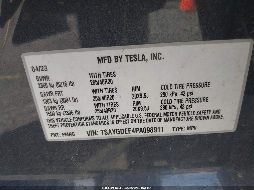 7SAYGDEE4PA098911 2023 TESLA MODEL Y photo no. 9