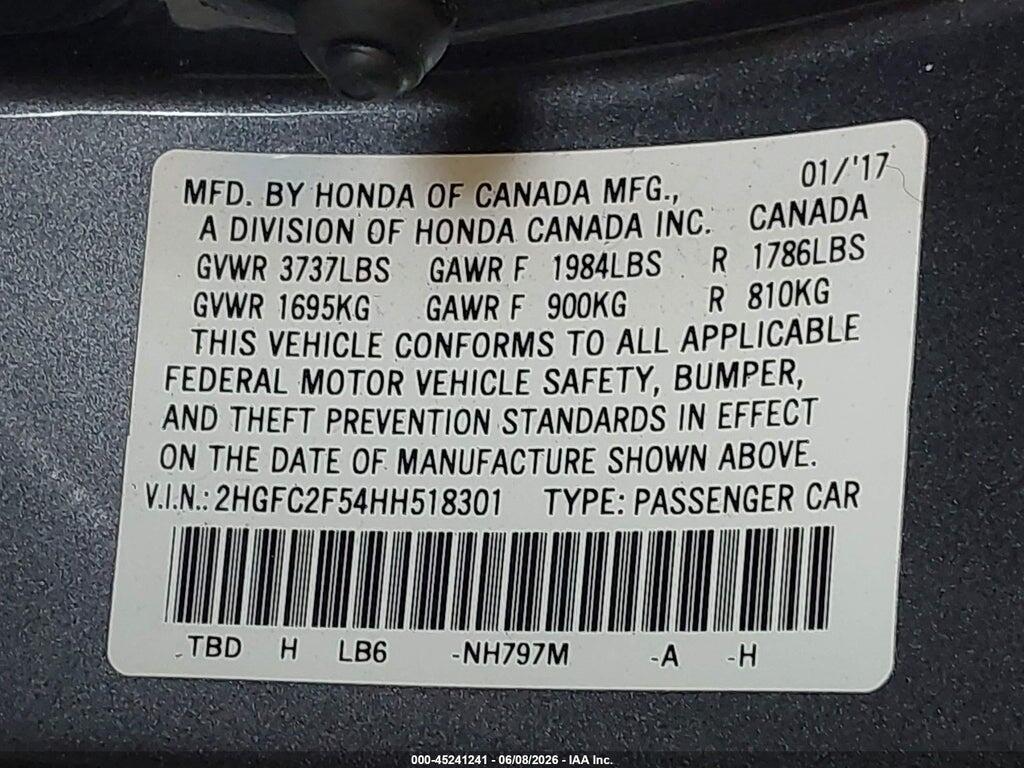 2HGFC2F54HH518301 2017 HONDA CIVIC photo no. 9