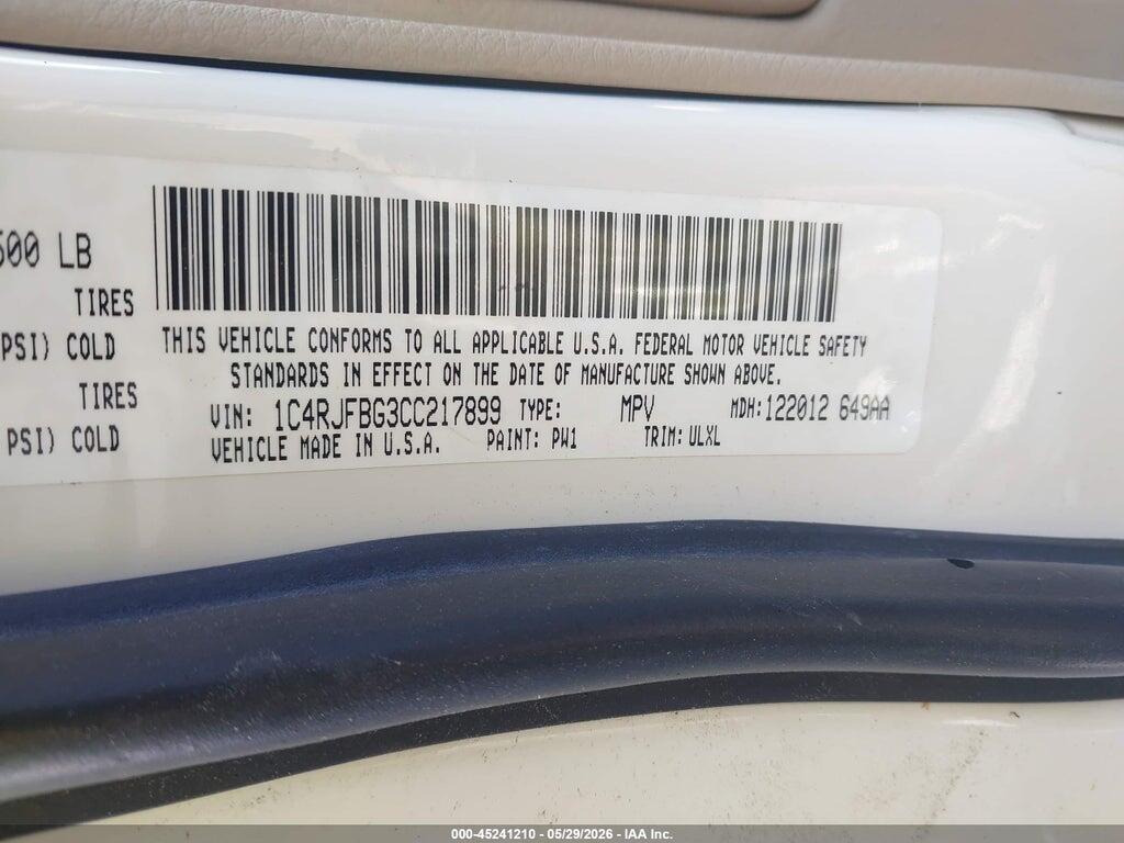 1C4RJFBG3CC217899 2012 JEEP GRAND CHEROKEE photo no. 9