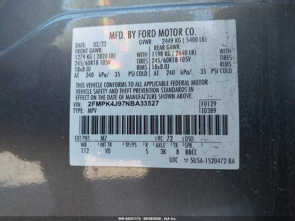 2FMPK4J97NBA33527 2022 FORD EDGE photo no. 9