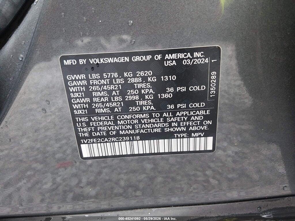 1V2FE2CA2RC239118 2024 VOLKSWAGEN ATLAS CROSS SPORT photo no. 9