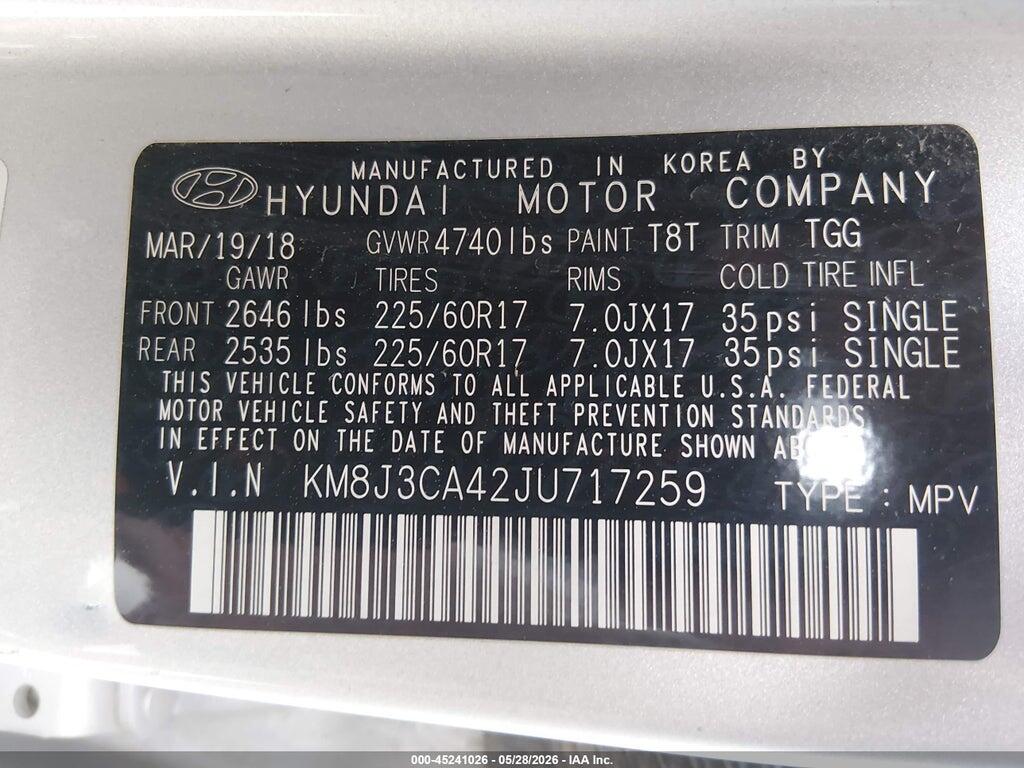 KM8J3CA42JU717259 2018 HYUNDAI TUCSON photo no. 9