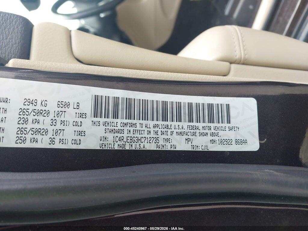 1C4RJEBG3HC712735 2017 JEEP GRAND CHEROKEE photo no. 9