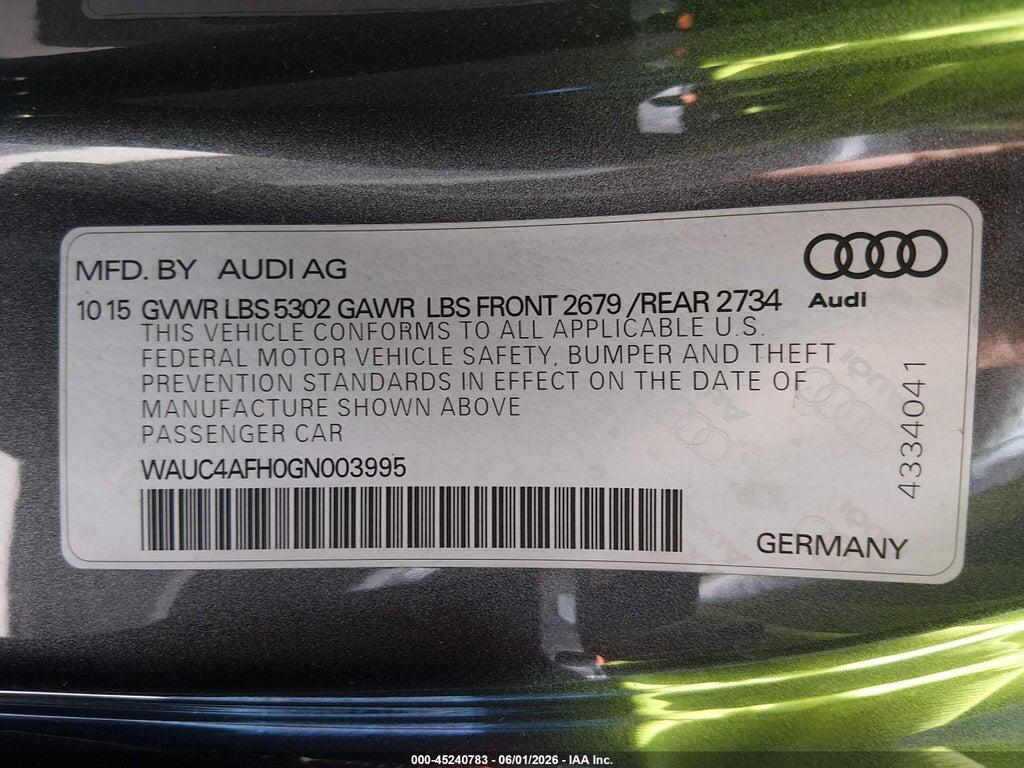 WAUC4AFH0GN003995 2016 AUDI S5 photo no. 9