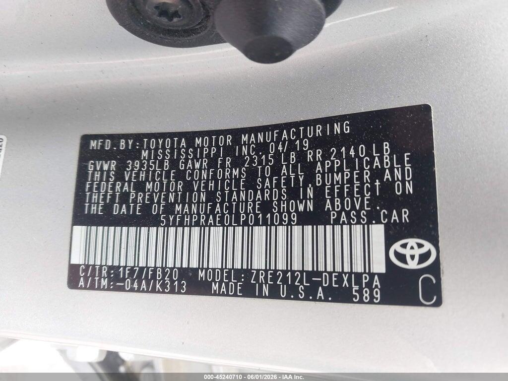 5YFHPRAE0LP011099 2020 TOYOTA COROLLA photo no. 9