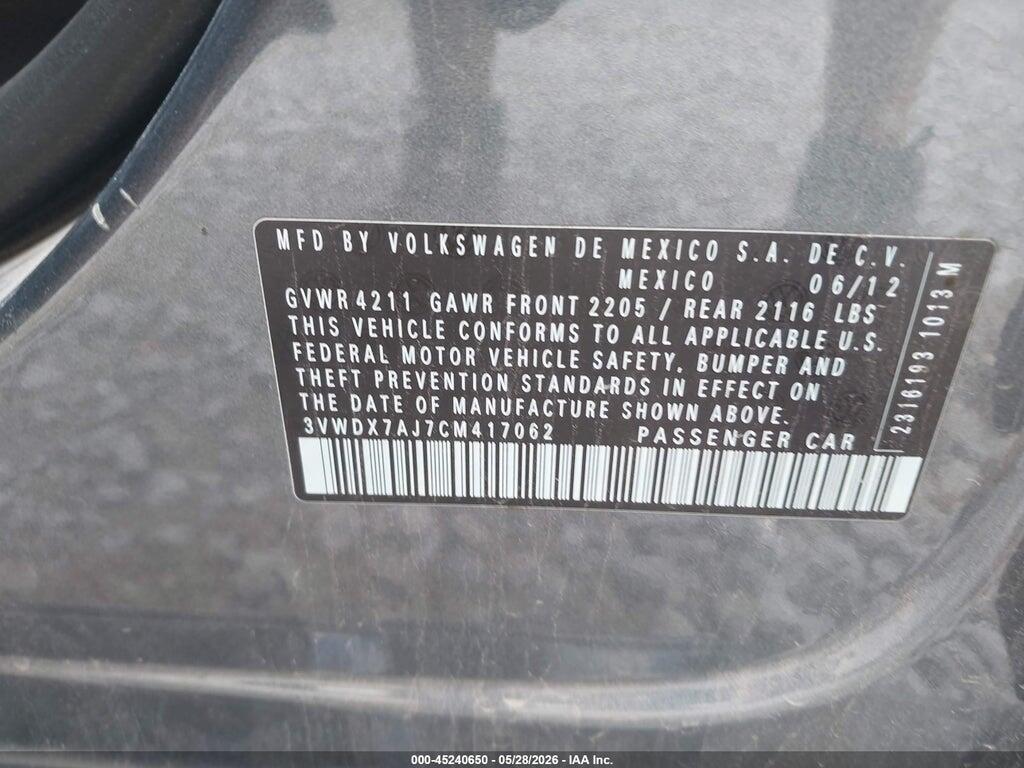 3VWDX7AJ7CM417062 2012 VOLKSWAGEN JETTA photo no. 9