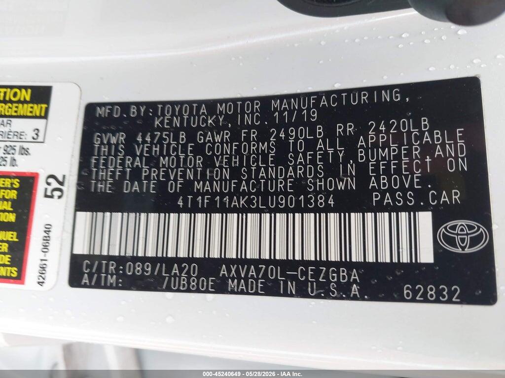 4T1F11AK3LU901384 2020 TOYOTA CAMRY photo no. 9