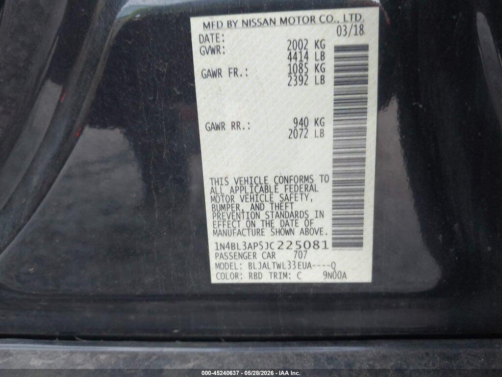 1N4BL3AP5JC225081 2018 NISSAN ALTIMA photo no. 9