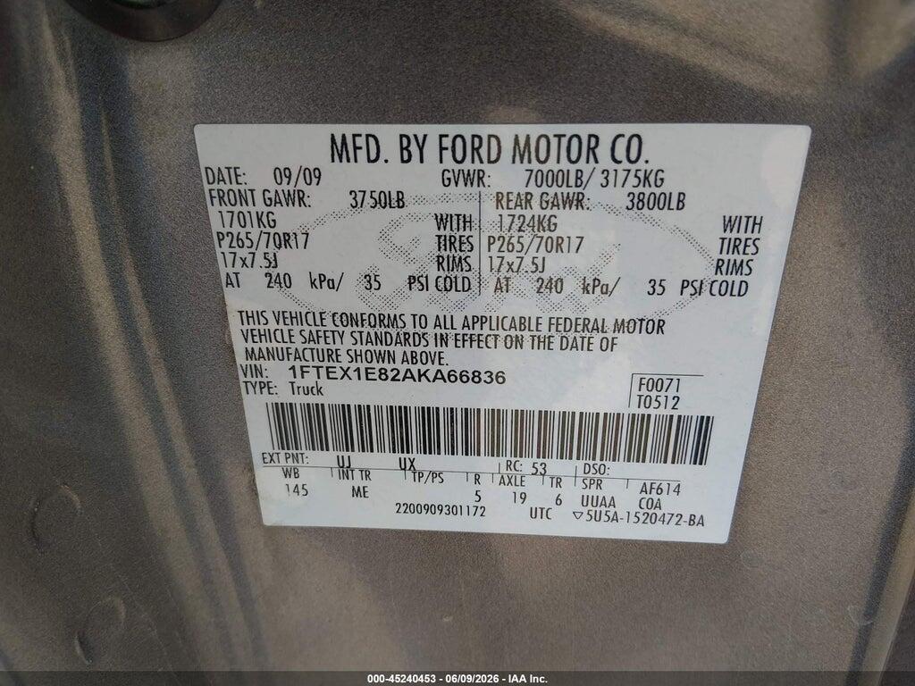 1FTEX1E82AKA66836 2010 FORD F-150 photo no. 9