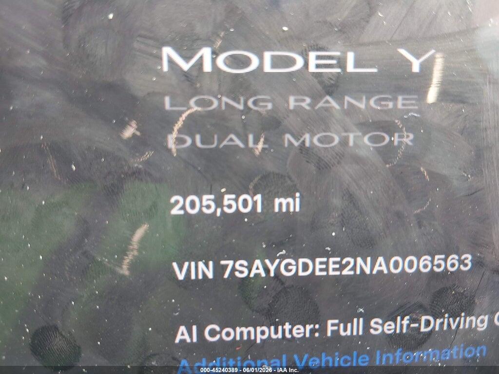 7SAYGDEE2NA006563 2022 TESLA MODEL Y photo no. 7