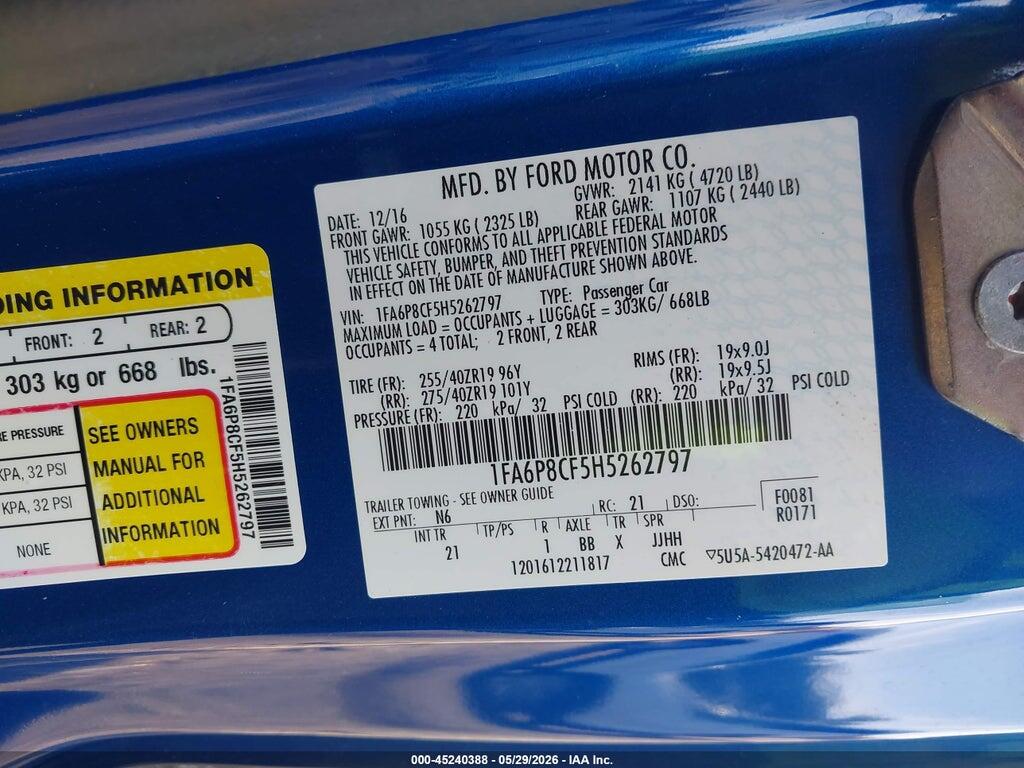1FA6P8CF5H5262797 2017 FORD MUSTANG photo no. 9