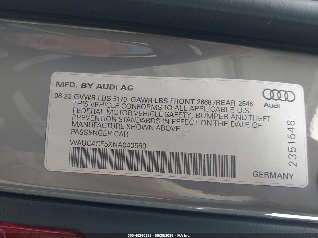 WAUC4CF5XNA040560 2022 AUDI S5 SPORTBACK photo no. 9