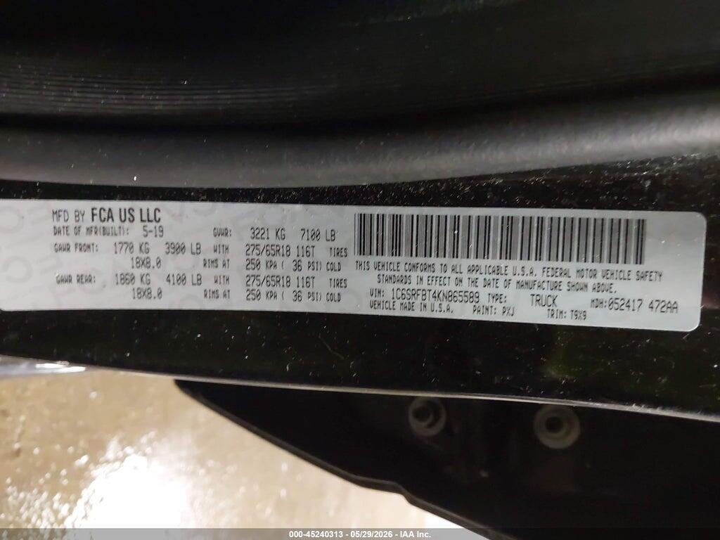 1C6SRFBT4KN865589 2019 RAM 1500 photo no. 9