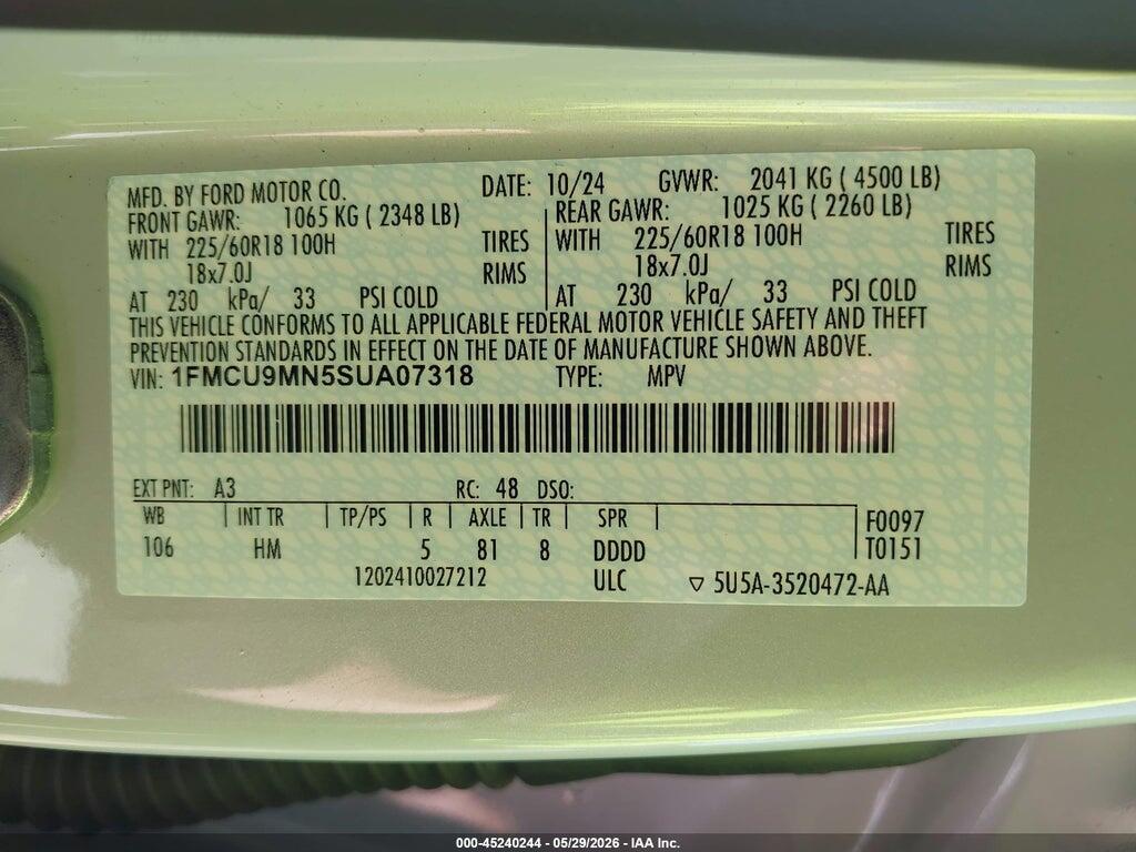 1FMCU9MN5SUA07318 2025 FORD ESCAPE photo no. 9