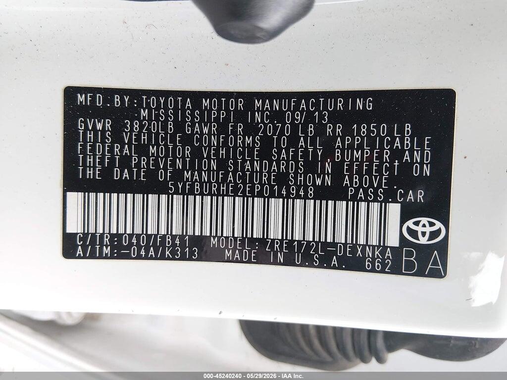 5YFBURHE2EP014948 2014 TOYOTA COROLLA photo no. 9