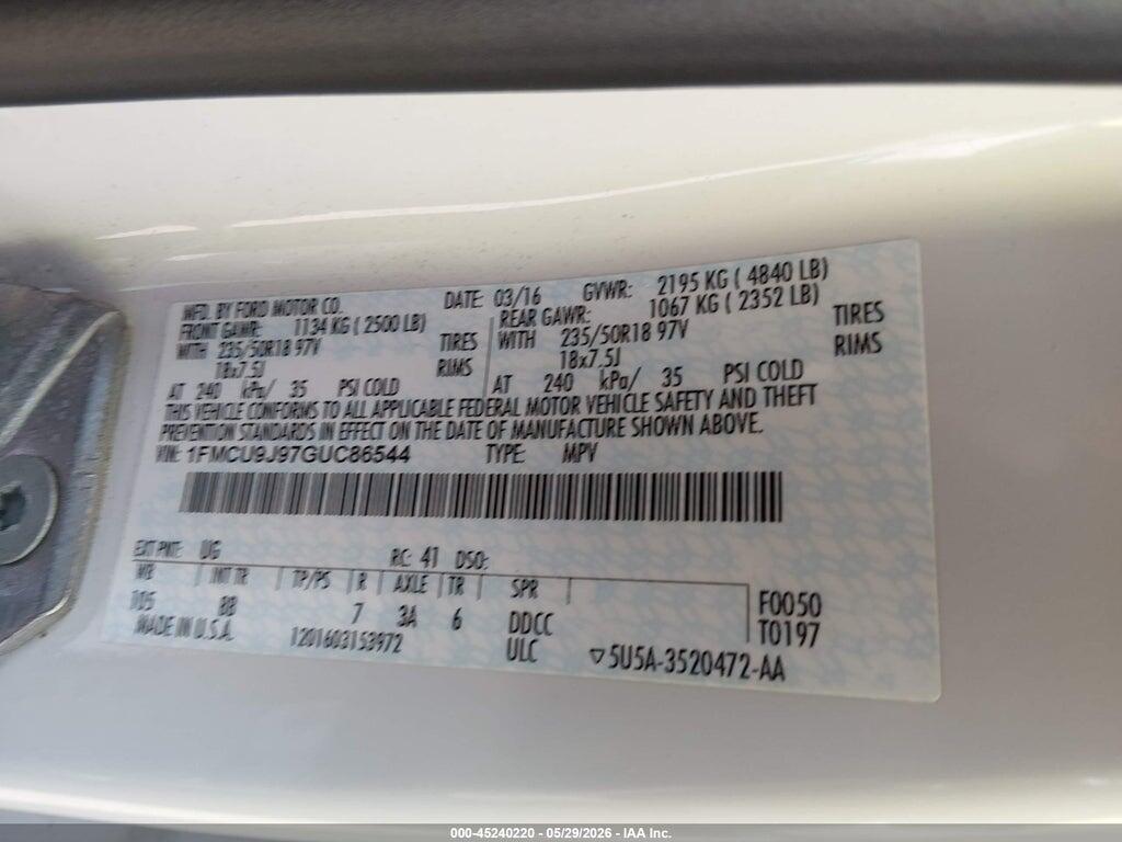 1FMCU9J97GUC86544 2016 FORD ESCAPE photo no. 9