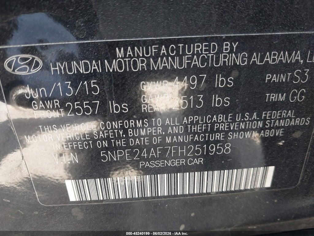 5NPE24AF7FH251958 2015 HYUNDAI SONATA photo no. 9