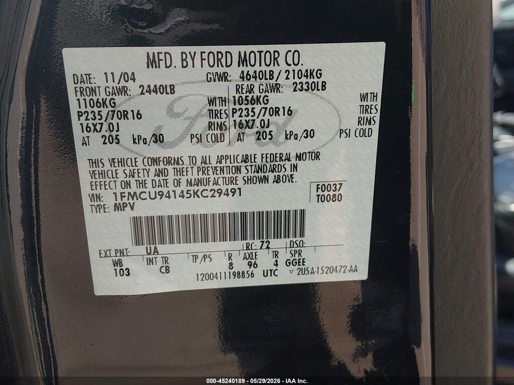 1FMCU94145KC29491 2005 FORD ESCAPE photo no. 9
