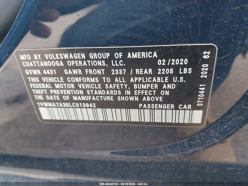1VWMA7A35LC013942 2020 VOLKSWAGEN PASSAT photo no. 9
